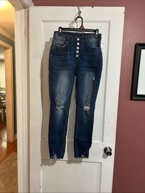 High-Rise Distressed Women’s Jeans in Dark Blue